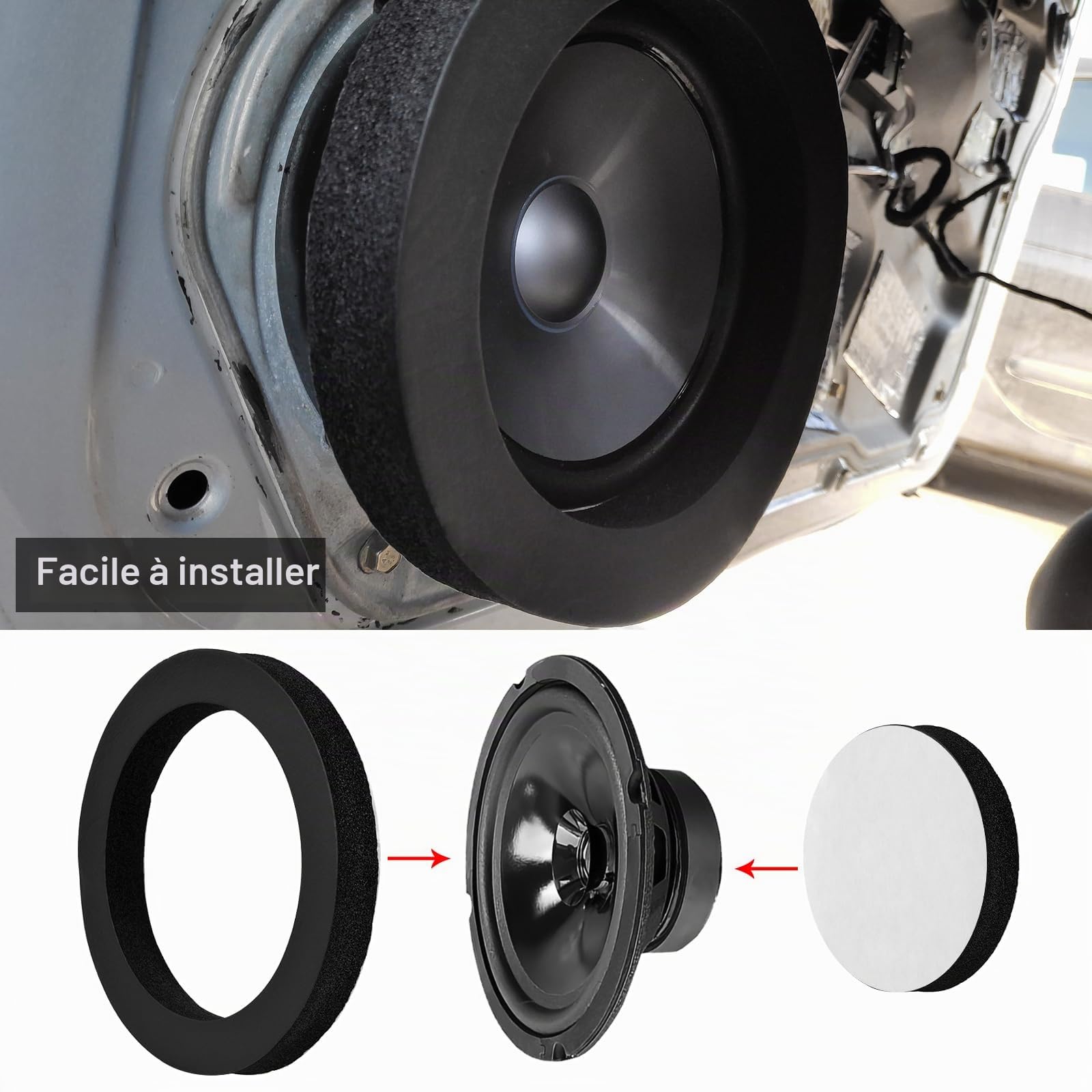 4 Pcs 6.5" Kit de système de Haut-Parleur Universel en Mousse de Voiture,éponge Auto-adhésive Mousse de Haut-Parleur de Voiture à Rebond élevé,Anneau Tampon en Coton insonorisé