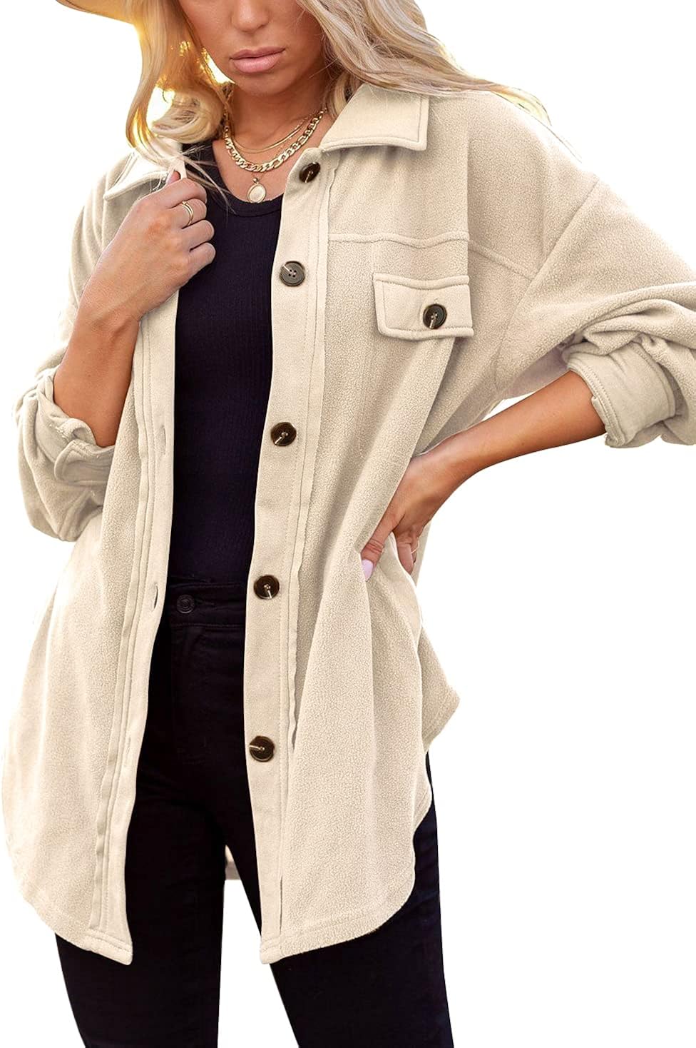 Womens Flannel Shirt Jacket Button Down 