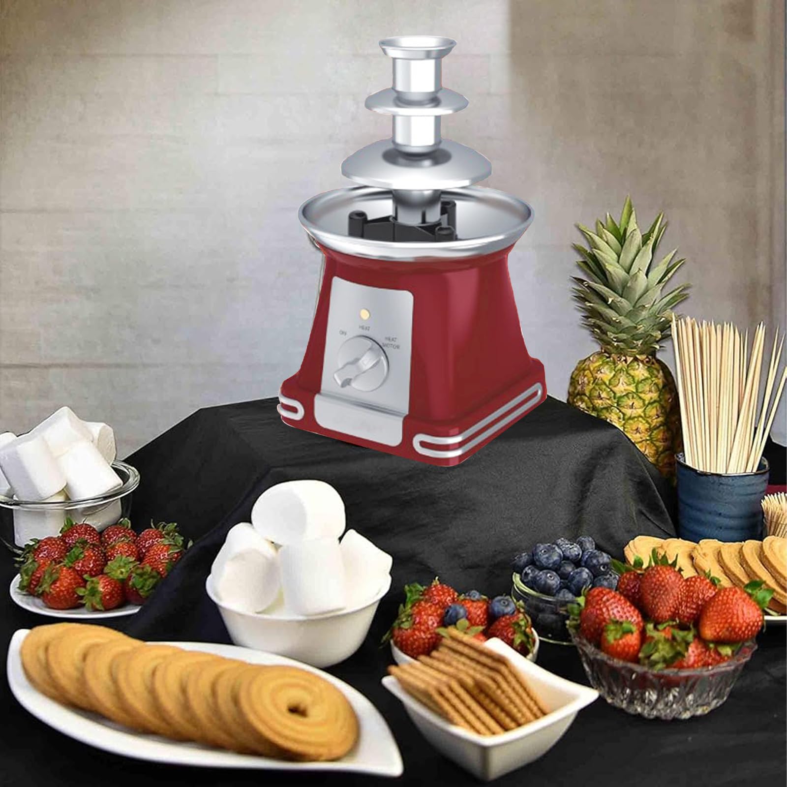 Fuente de Chocolate, 3 Niveles Fuente de Chocolate Eléctrica de Acero Inoxidable, Chocolate Fundido para Casa y Fiestas, Ideal para Navidad, Brunch y Recepciones
