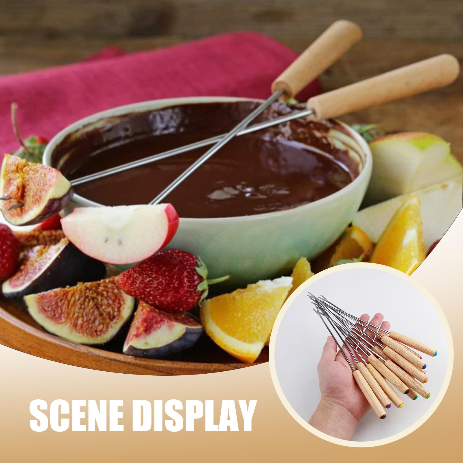 Set Di 18 Forchette Da Fonduta Chudian - Acciaio Inox Con Manico Anti-scottatura, Multicolore, 24cm - Per Cioccolato, Formaggio E Frutta - Foto 11