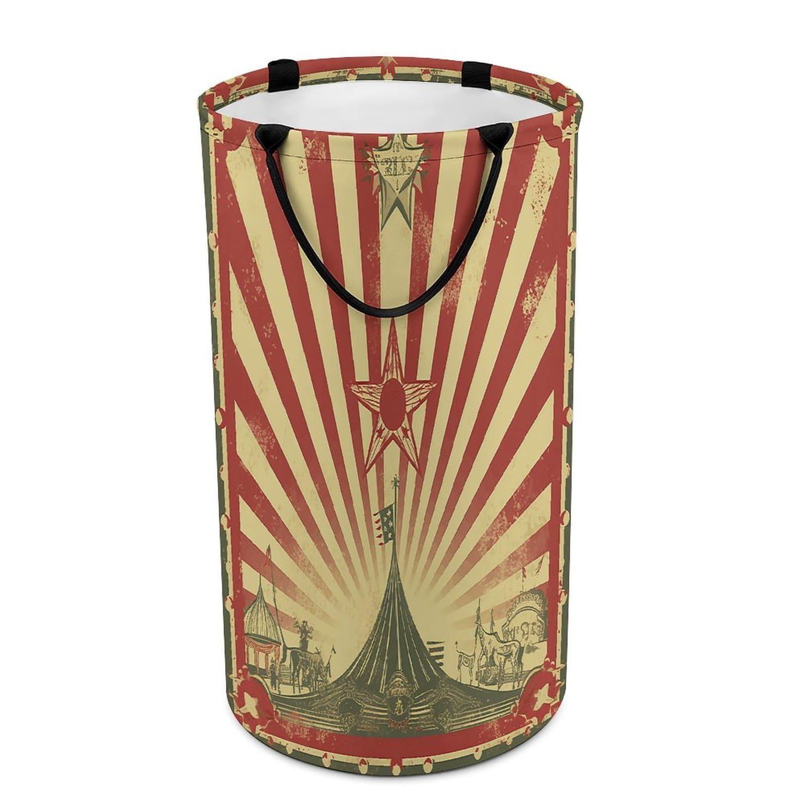 Vintage Circus Background Laundry Basket Large Foldable Laundry Hamper with Handles Freestanding Collapsible Clothes Basket Waterproof Portable Dirty Clothes Hamper for Bathroom 86L