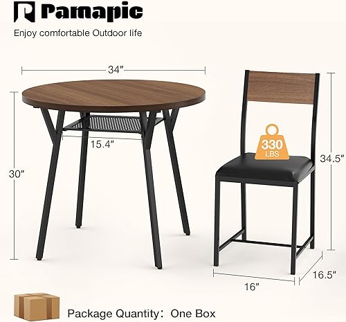 Miniatura 5 de Pamapic Juego de mesa de comedor redonda para 4, mesa de cocina y sillas para 4, mesa de pedestal circular de comedor, marco de metal sólido, ahorro