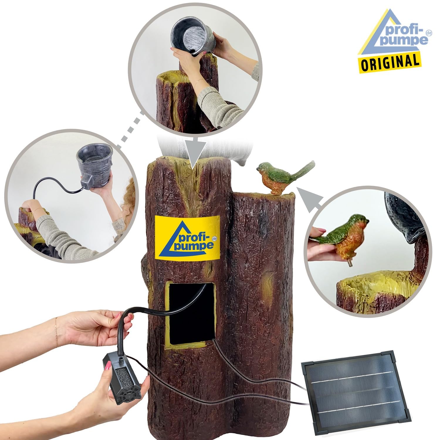 Solar Gartenbrunnen Teichpumpe für Terrasse, Balkon, 70 cm verbessertes Modell mit Pumpen-instant-Start-Funktion mit Liion-Akku & Led-Licht (V001)