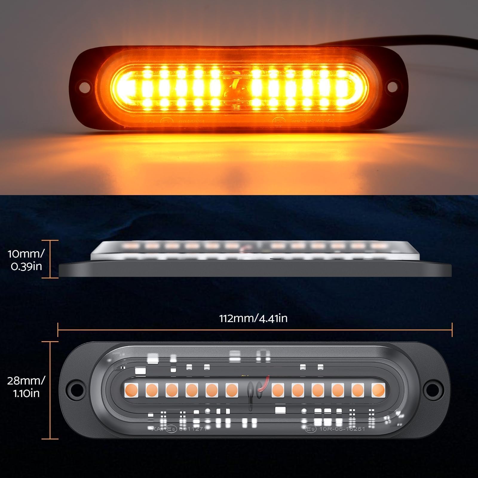 8PCS Luci Stroboscopiche a 12 LED Lampeggiante Ambra-Bianco 12-24V Ultra Sottili - Emergenza Impermeabile Universale per Auto, Camion, Camper, Moto