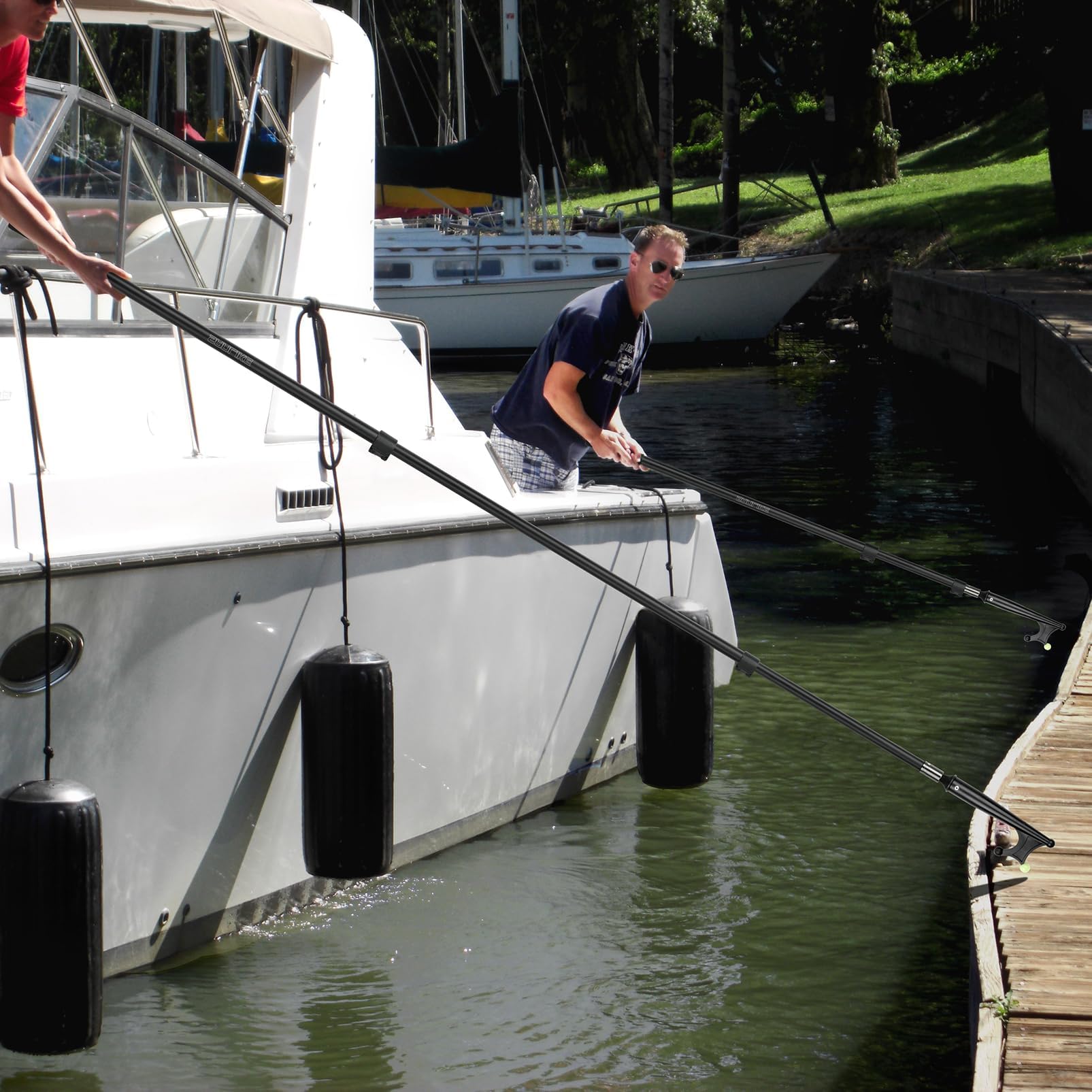 SANLIKE Teleskop-Bootshaken Aluminiumlegierung Klasse 3/5, rostfrei leicht mit Leuchtperlen, verstellbar 128/240/358/542cm Schwarz, Pontonboot Schubstange Bootszubehör zum Andocken