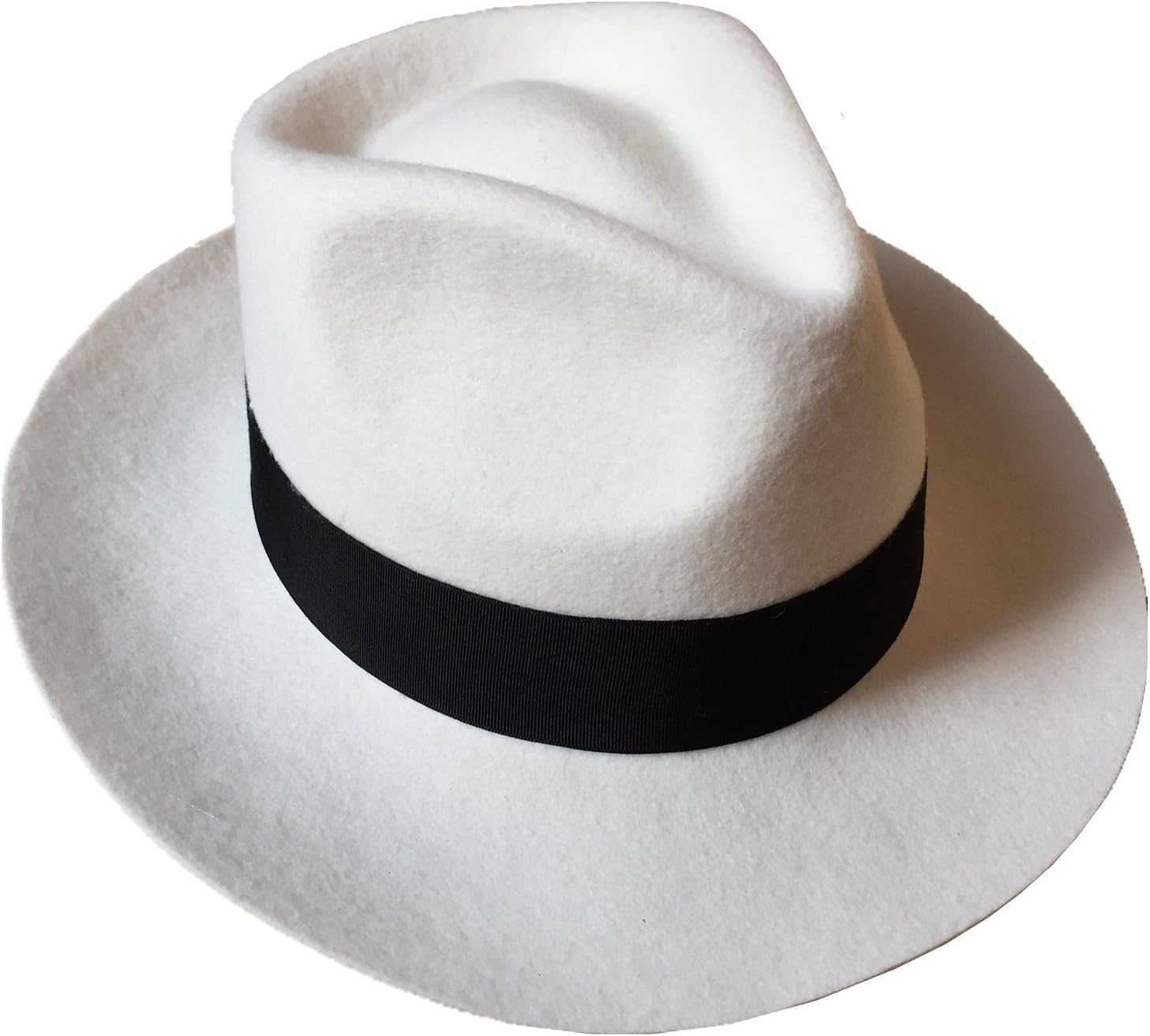 HanshowWhite Wool Felt Gangster Mobster Fedora Hat Diamond Crown