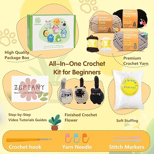 Miniatura 2 de Kit de ganchillo para principiantes, kit de ganchillo para principiantes, kit de ganchillo para adultos, Amigurumi Crochet Animals Cat Crafts Kit de