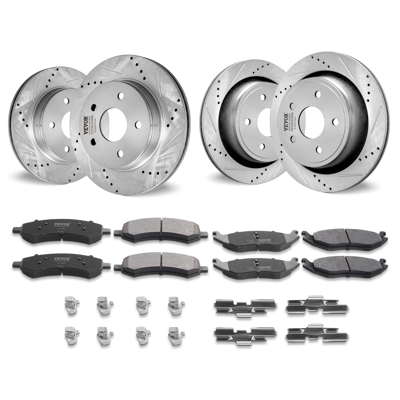 VEVOR Front and Rear Brake Kit for 06-2018 Dodge Ram 1500, 07-2009 Dodge Durango Chrysler Aspen, Drilled and Slotted Brake Rotors Ceramic Brake Pads