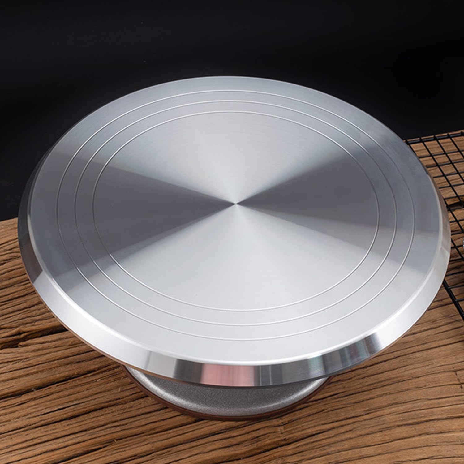 Tocadiscos giratorios de aluminio de 14 pulgadas, con parte inferior de silicona antideslizante para cupcakes, pasteles y decoraciones de pasteles, suministros para hornear