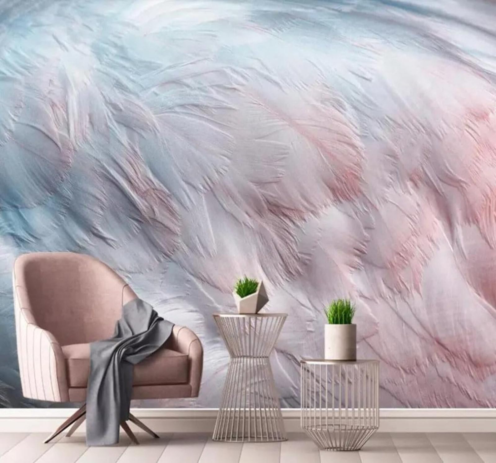 Tzxztt 350Cm×256Cm(B×H) Three Dimensional Relief Watercolour Flamingo Wings Feathers Modern 3D Wallpaper Premium Textured Silk Neutral Tones Material Ideal For Living Room Bedroom-350Cm×256Cm