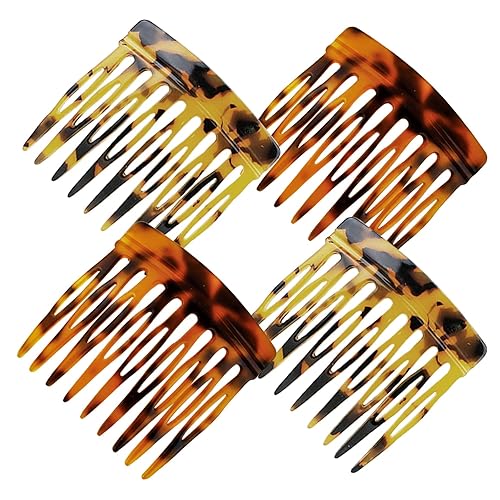 Miniatura 7 de 4 peines laterales de pelo francés para mujer, moño pequeño trenzado, clips de sujeción fuertes para moño (4 colores) 4 color,Ámbar y carey