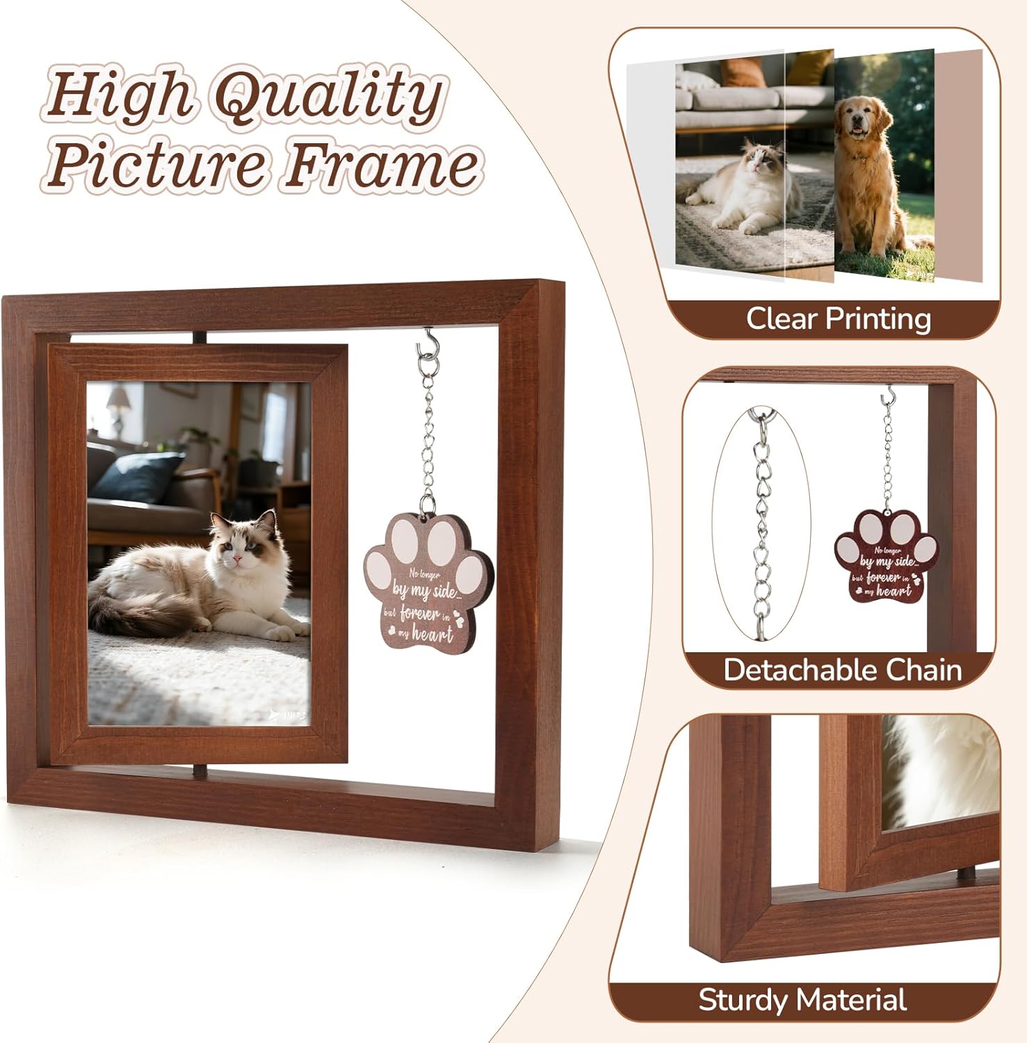 Dog Memorial Gifts for Loss of Dog, Rotating Wooden Picture Frame 4x6, Double Sided Display, Pet Memorial Gifts for Dogs with Paw Remembrance Tag, Pet Loss Sympathy Gift - Image 4