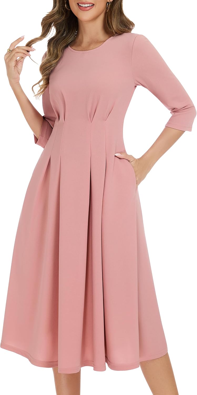 Wedtrend Women's 1940s Dress 3/4 Sleeve Cocktail Dresses Vintage Dress A Line Work Dresses with Pockets