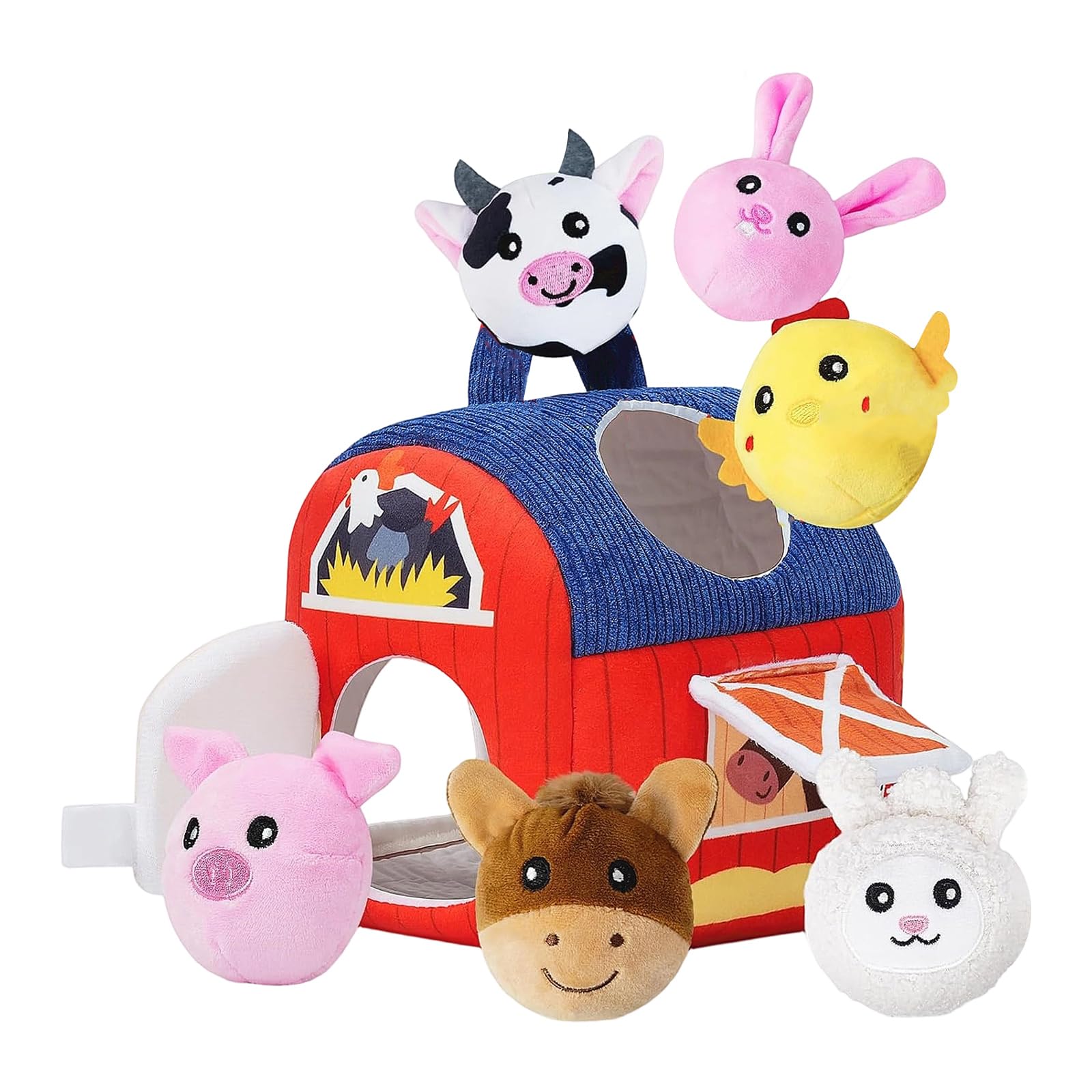 Fun Beehive with Stuffed Sensory Bees, Rattle, Crinkle, Mirror, Montessori Toys for Babies Toddlers 1-3, Infant Toy Baby Shower Birthday(Fruit and Vegetable Cottage, Farm Cottage, Farmhouse) (C)
