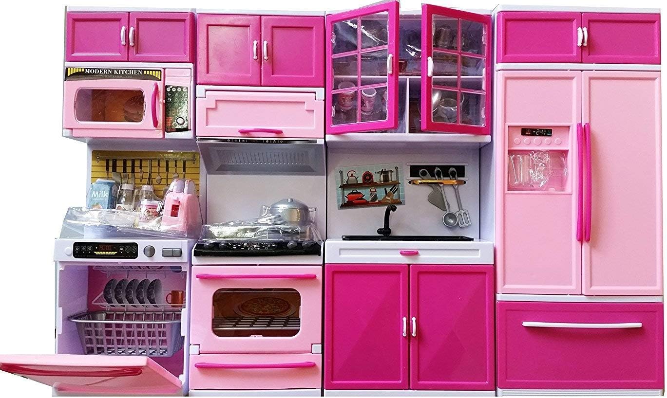 J K INTERNATIONAL Dream House Kitchen Set Kids Luxury Battery Operated Kitchen Super Set Toy with Light and Sound Carry Case 4 Pcs (4 COMPARTMENTS)