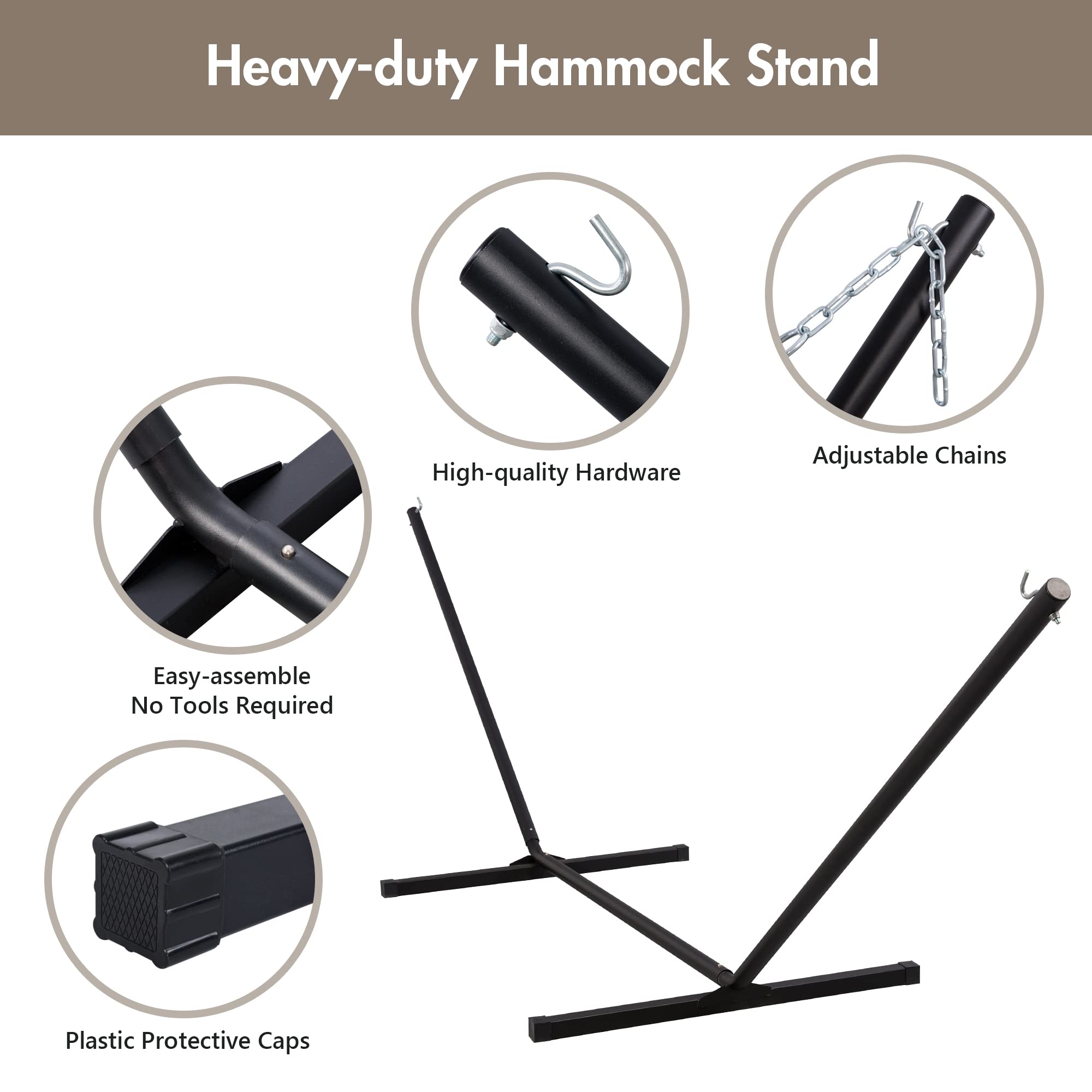ANOW Hamaca para 2 personas con soporte de acero resistente de 12 pies, hamaca de doble cuerda con almohada desmontable y almohadilla de hamaca para exteriores e interiores, capacidad de peso de 450