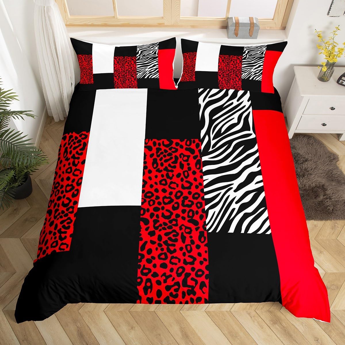 Feelyou Red Black Zebra Leopard Stripes Duvet Cover Twin