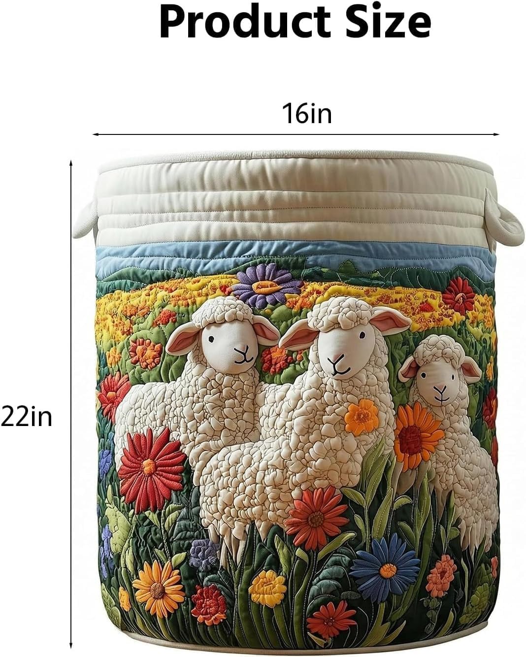 Quilted Laundry Basket, Foldable Laundry Hamper with Handles, Cute Boho Quilted Storage Basket for Blankets Toys Book and Clothes Versatile Storage (A, L 20in*28in) — view 4