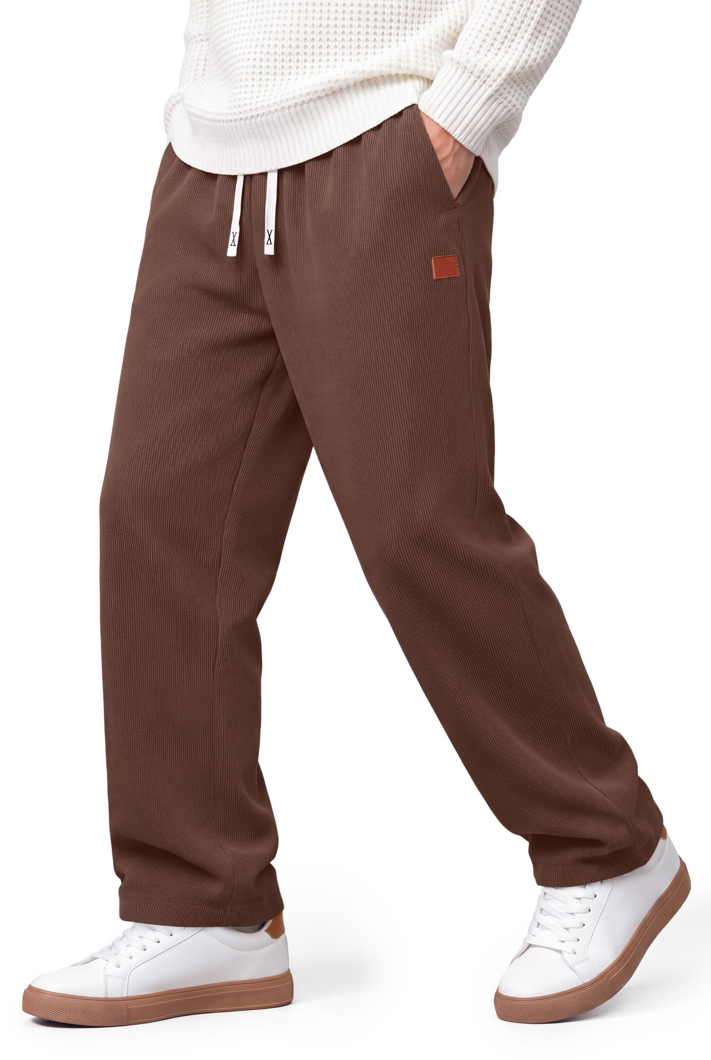 COOFANDY Mens Corduroy Pants Casual Elastic Waist Drawstring Sweatpants | Loose Fit, Bagg…