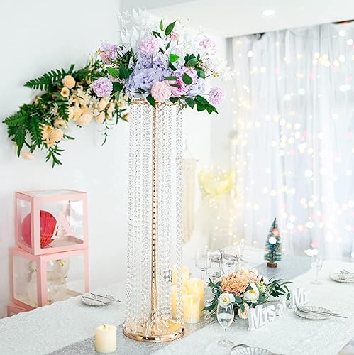 Miniatura 2 de Juego de 2 lujosos soportes de flores de cristal para centros de mesa de boda en el suelo, soporte de arreglo floral de metal alto, jarrón de flores