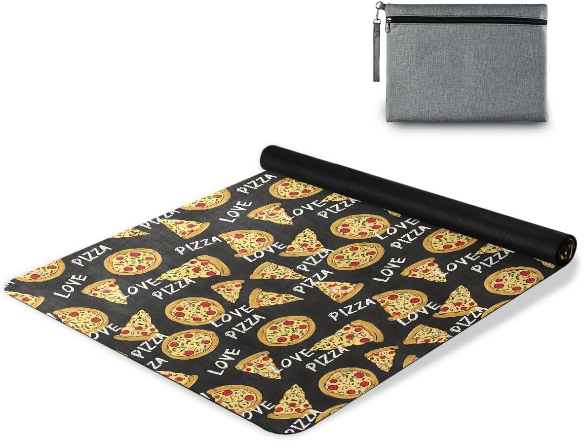 ALAZA Love Pizza on Black Yoga Mat Non Slip Fitness Exercise Mat, Workout Mat for Yoga, Pilates and Floor Exercises