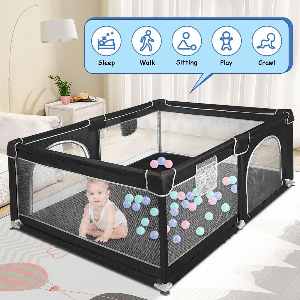 XUANYU Laufgitter 160x120x66cm - Sicherer Spielbereich Mit Saugnäpfen