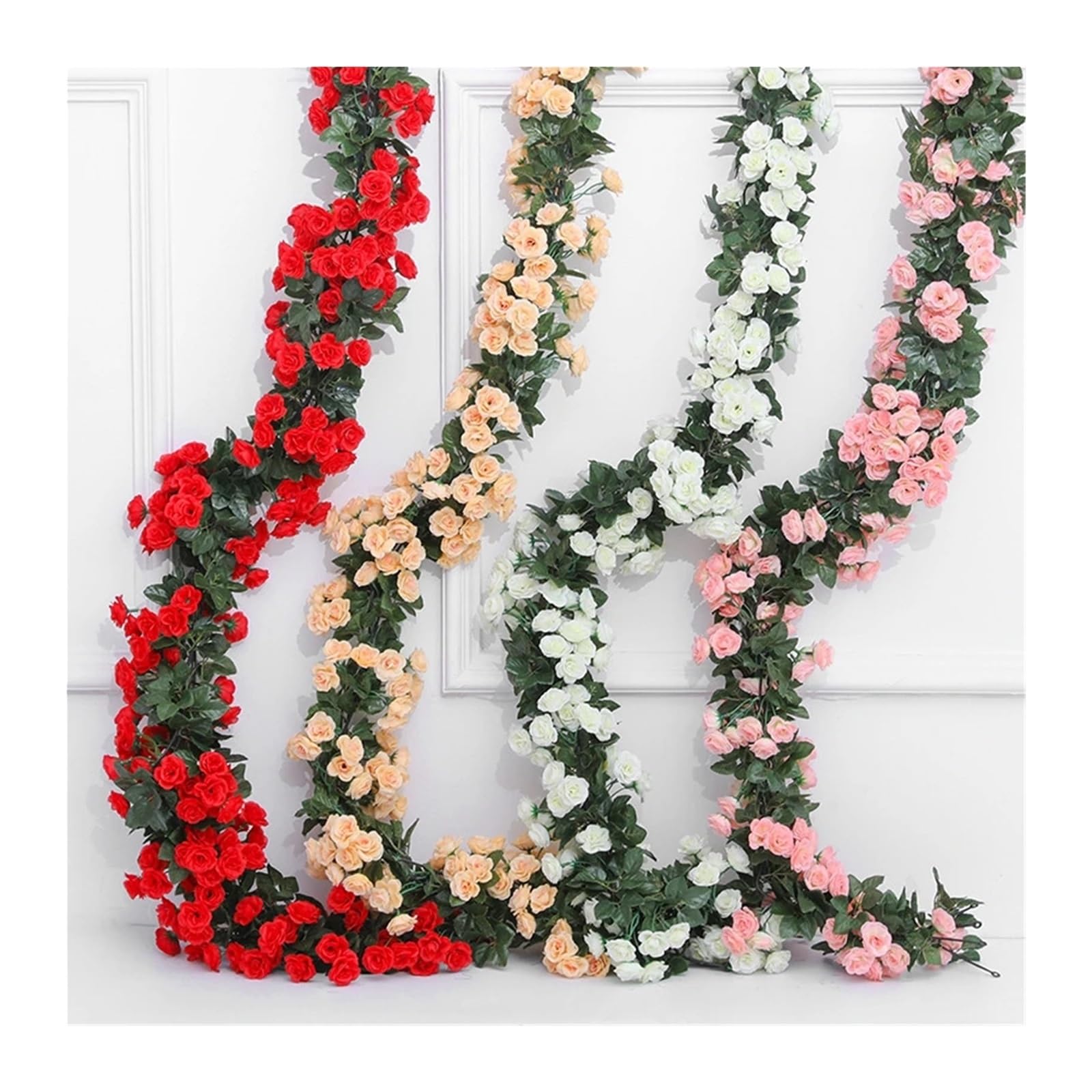 KüNstliche Rosenranke Mit BläTtern Rose Künstliche Blumengirlande for Hochzeit Home Zimmer Dekoration Frühling Herbst Garten Arch Decor DIY Gefälschte Blatt Rebe