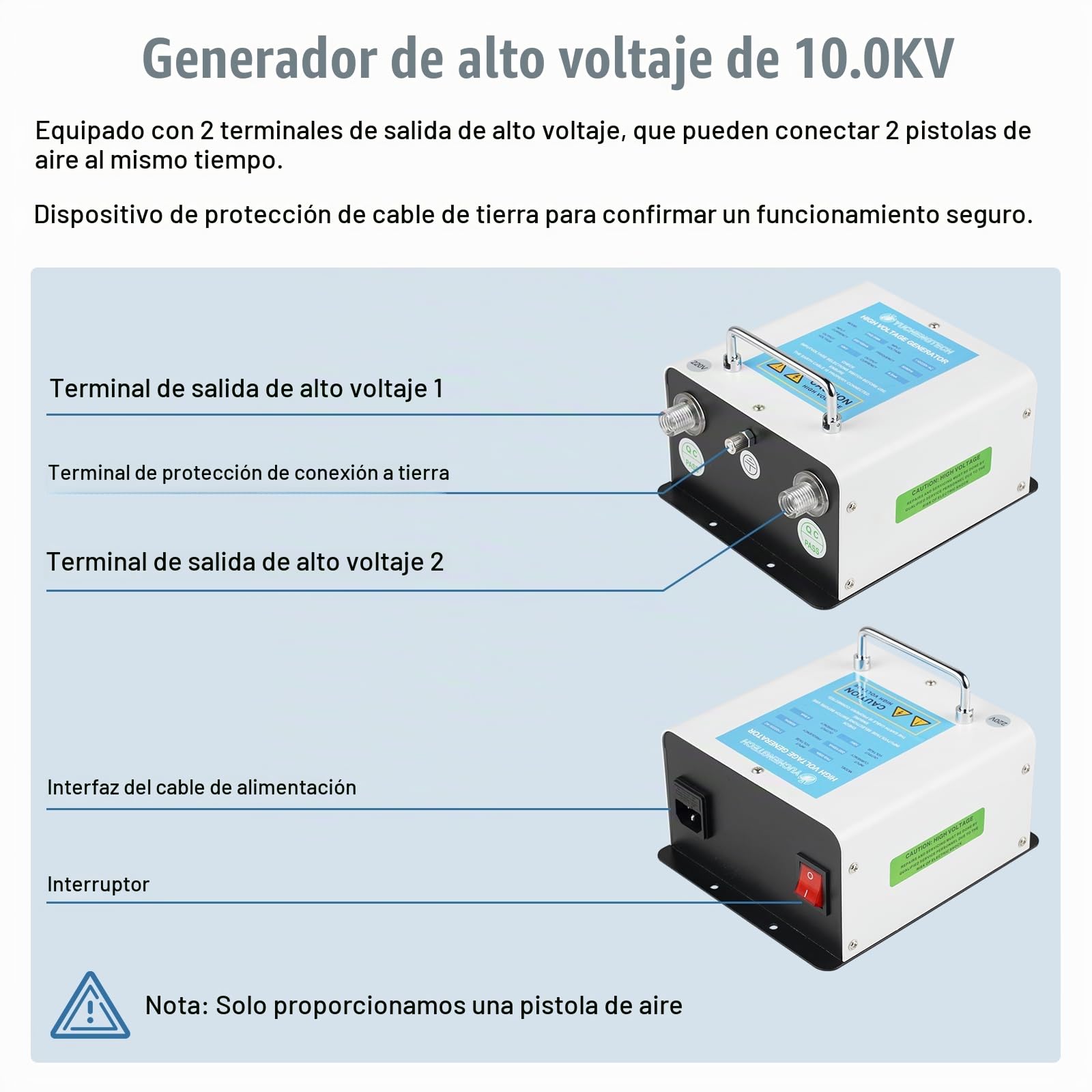 YUCHENGTECH Pistola Antiestática con Generador de Alto Voltaje 10.0KV | Pistola de Aire Ionizante Aguja de Iones Incorporada Equilibrio de Iones de ±35V para la Eliminación de Estática