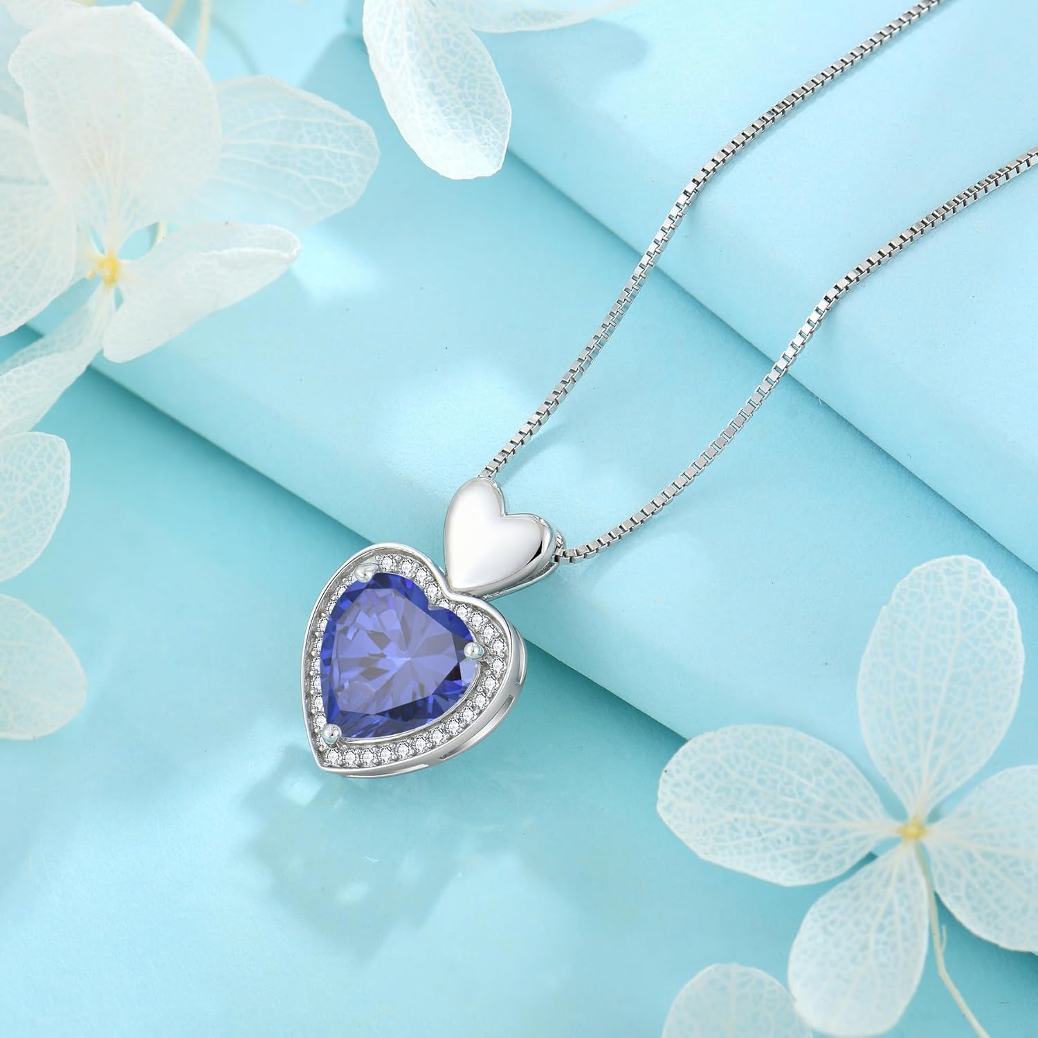 FJ Love Heart Necklaces 925 Sterling Silver Birthstone Pendant Necklace Birthday Anniversary Jewelry Gifts for Women - Image 4