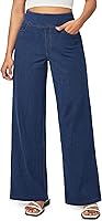 IUGA Women's High Waisted Wide Leg Pull-On Baggy Jeans - Stretchy 4-Way Comfort Denim Pants for Casual Wear