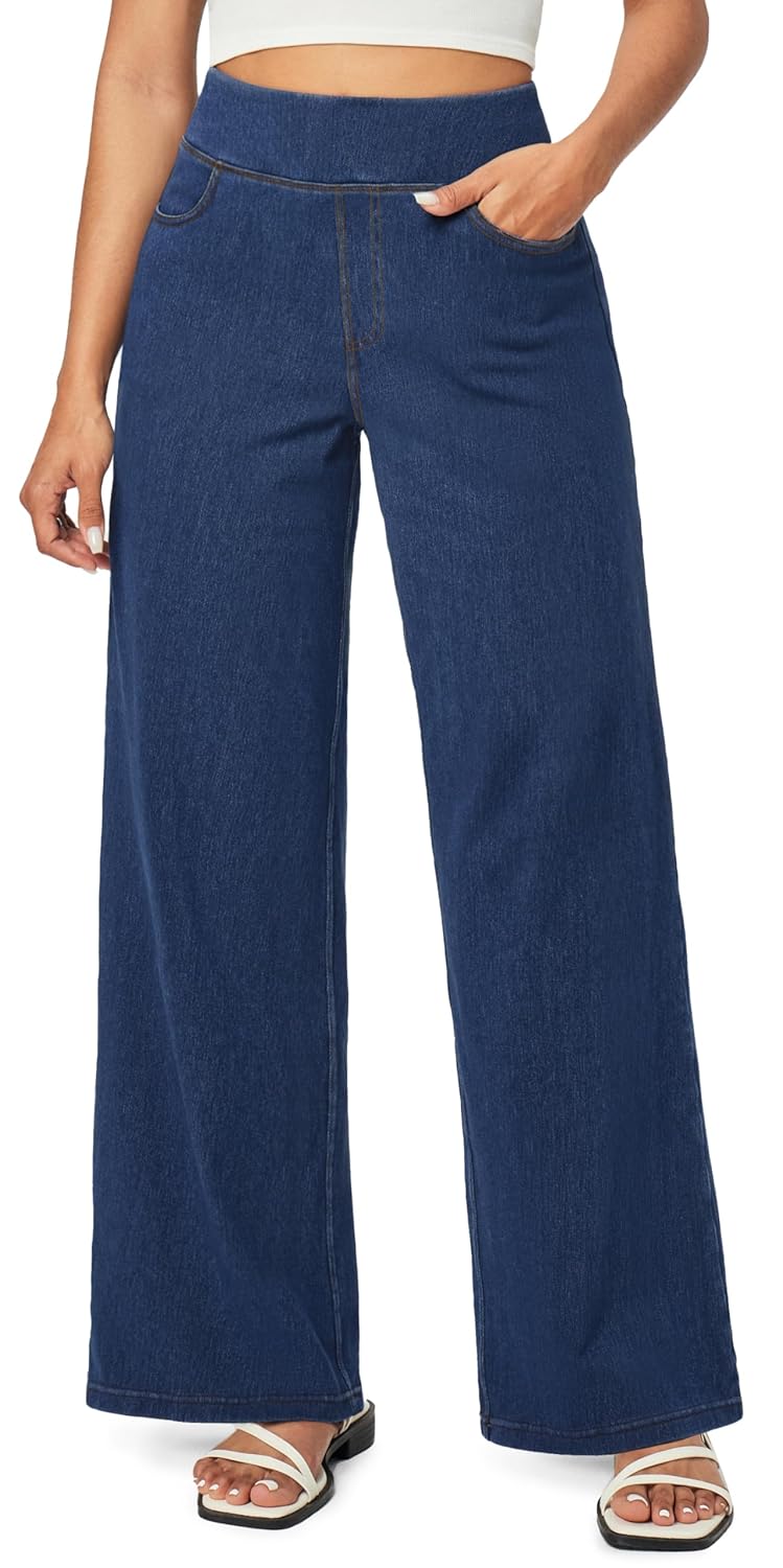 IUGA Wide Leg Jeans Woman High Waisted Pull On Baggy Jeans for Women Stretchy Trendy Womens Jean Straight