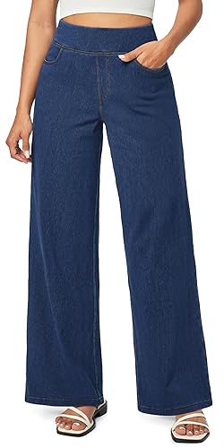 IUGA Wide Leg Jeans Woman High Waisted Pull On Baggy Jeans for Women Stretchy Trendy Womens Jean Straight Casual Denim Pants