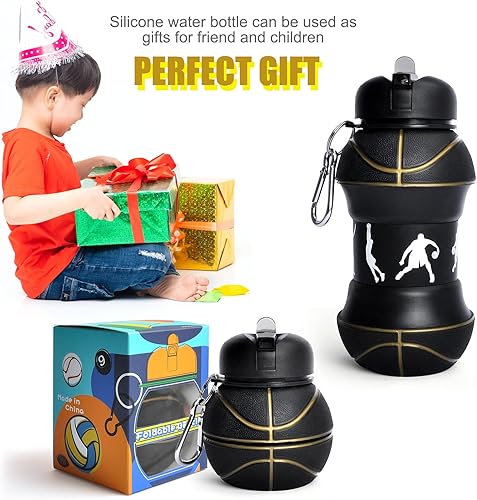 Vista 19 de Louis Donné Botellas de agua plegables de silicona, botellas de agua de 19 onzas, botella de agua plegable para niños pequeños, estilo fútbol