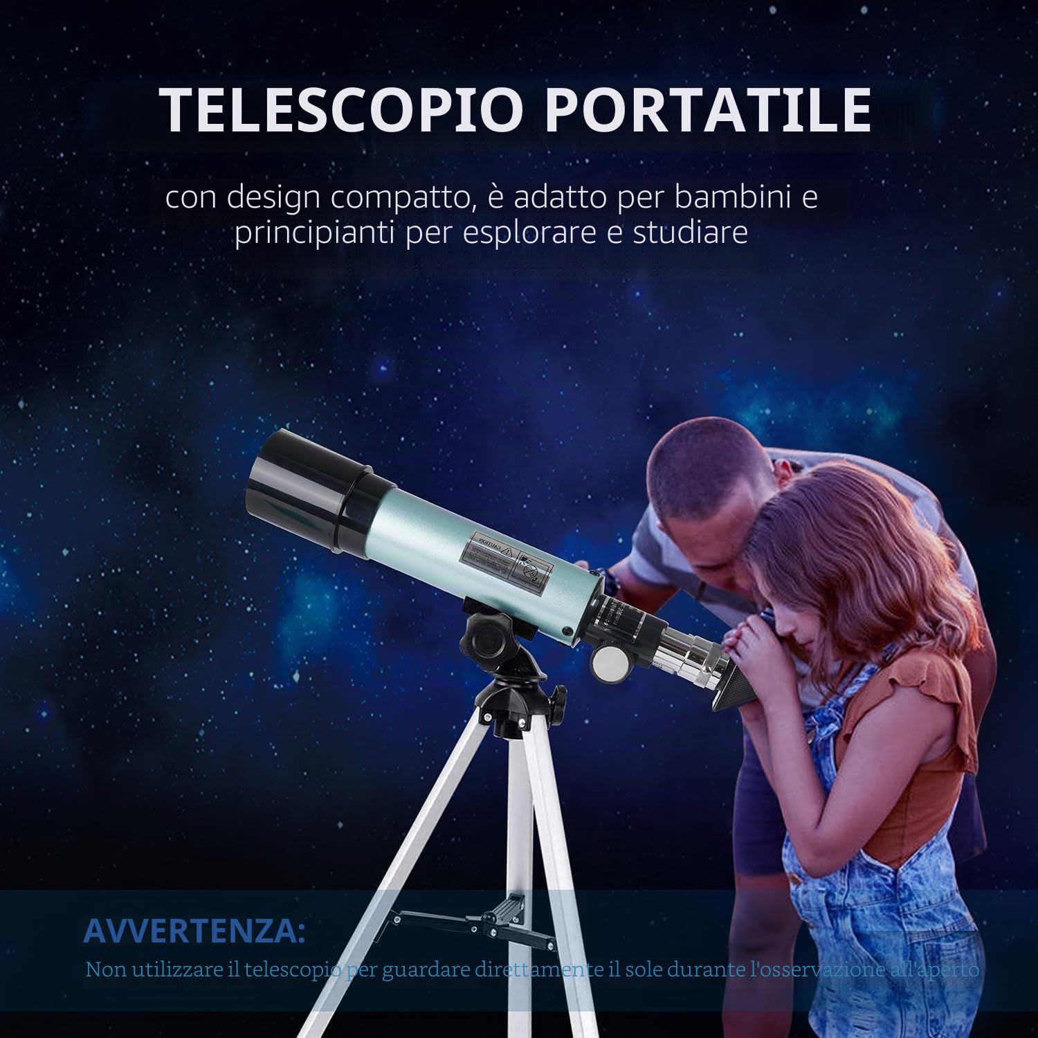 Telescopio Astronomico, Telescopio per Bambini 360/50mm 90X Zoom HD Telescopio Spaziale Monoculare Esterno Cannocchiale Rifrattore Portatile con Treppiede per Bambini/Adulti/Principianti.