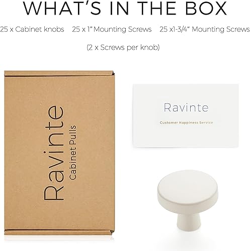 Miniatura 110 de Ravinte Paquete de 50 pomos de gabinete de cocina de 1-1/4 pulgadas, pomos redondos sólidos para cajones de aparador, pomos de tocador negro mate