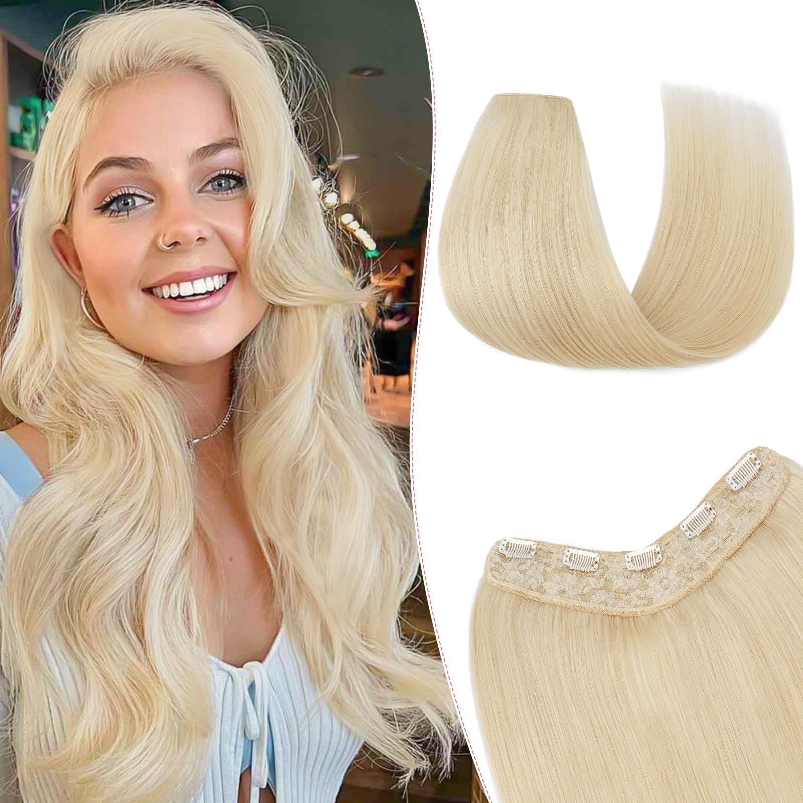 SEGO Pro One Pieces Clip in Hair Extensions Human Hair Upgraded V-Shaped 5 Clips in Hair Extensions Human Hair Long One Piece Hairpiece for Women,22