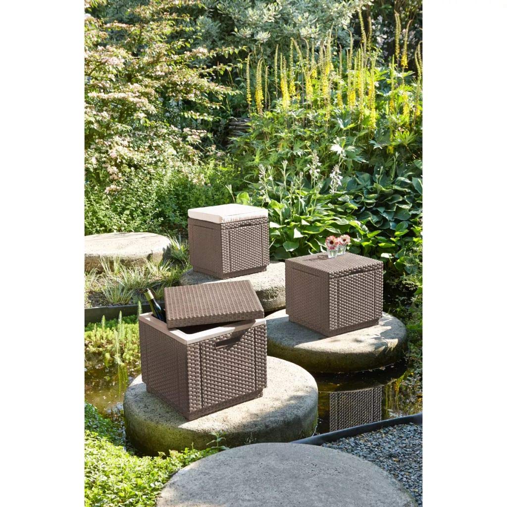 Allibert in Rattanoptik Kühlbox/Beistelltisch Ice Cube, Beige Garten Kühlbox, Garten