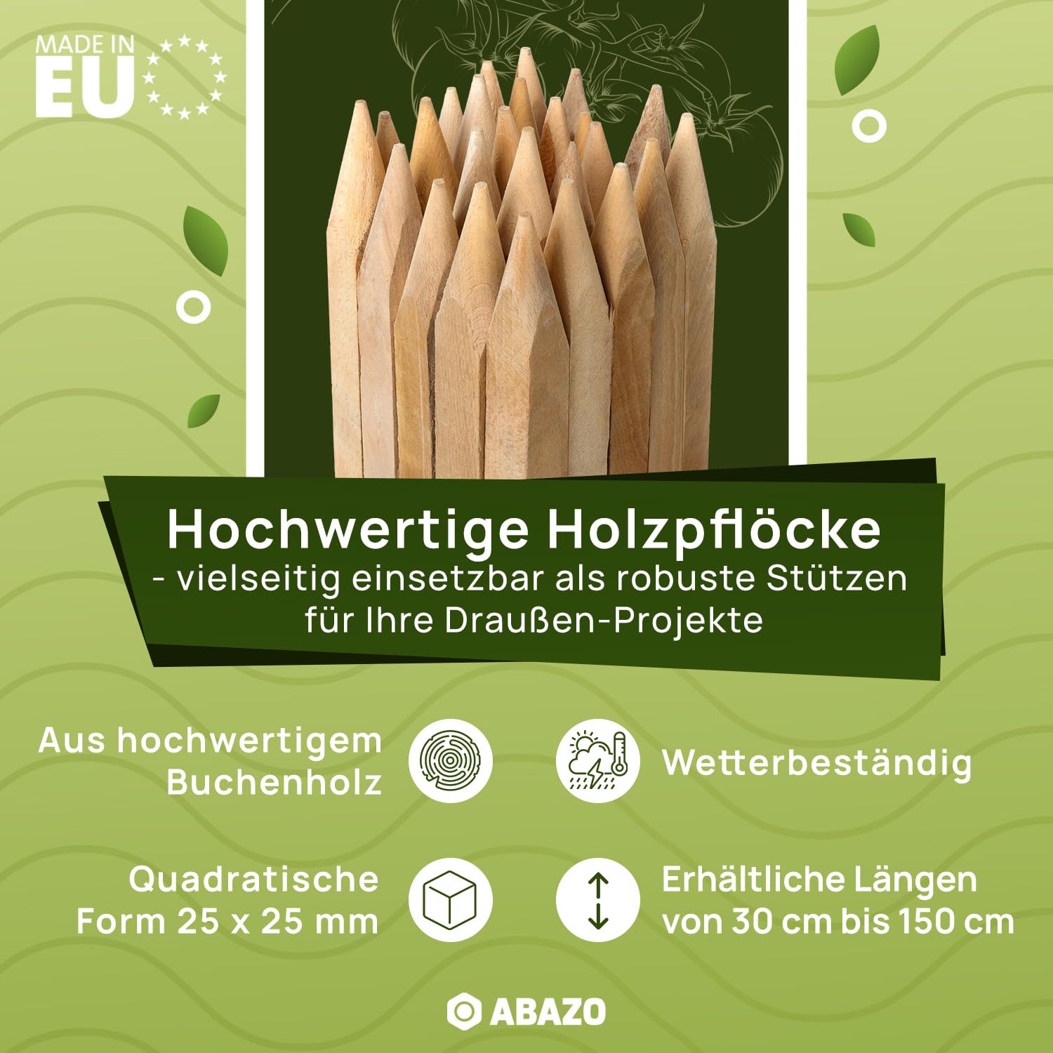 Buchenholz Holzstäbe, Holzpfosten - Pflanzenstütze Ideal für Zaunpfosten, Gartenarbeiten & DIY - Robuste Pflanzstäbe - Holzpflöcke Durchmesser 20mm, Länge 100cm, Ovale, 25 Stück