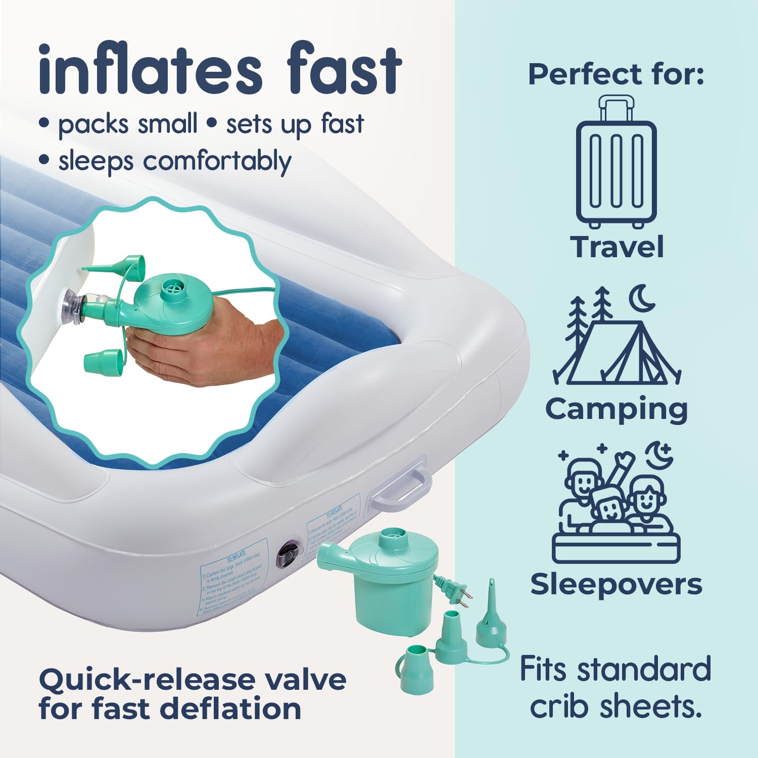 Hiccapop Inflatable Toddler Bed with Safety Bumpers Kids Travel Bed Navy product thumbnail 5