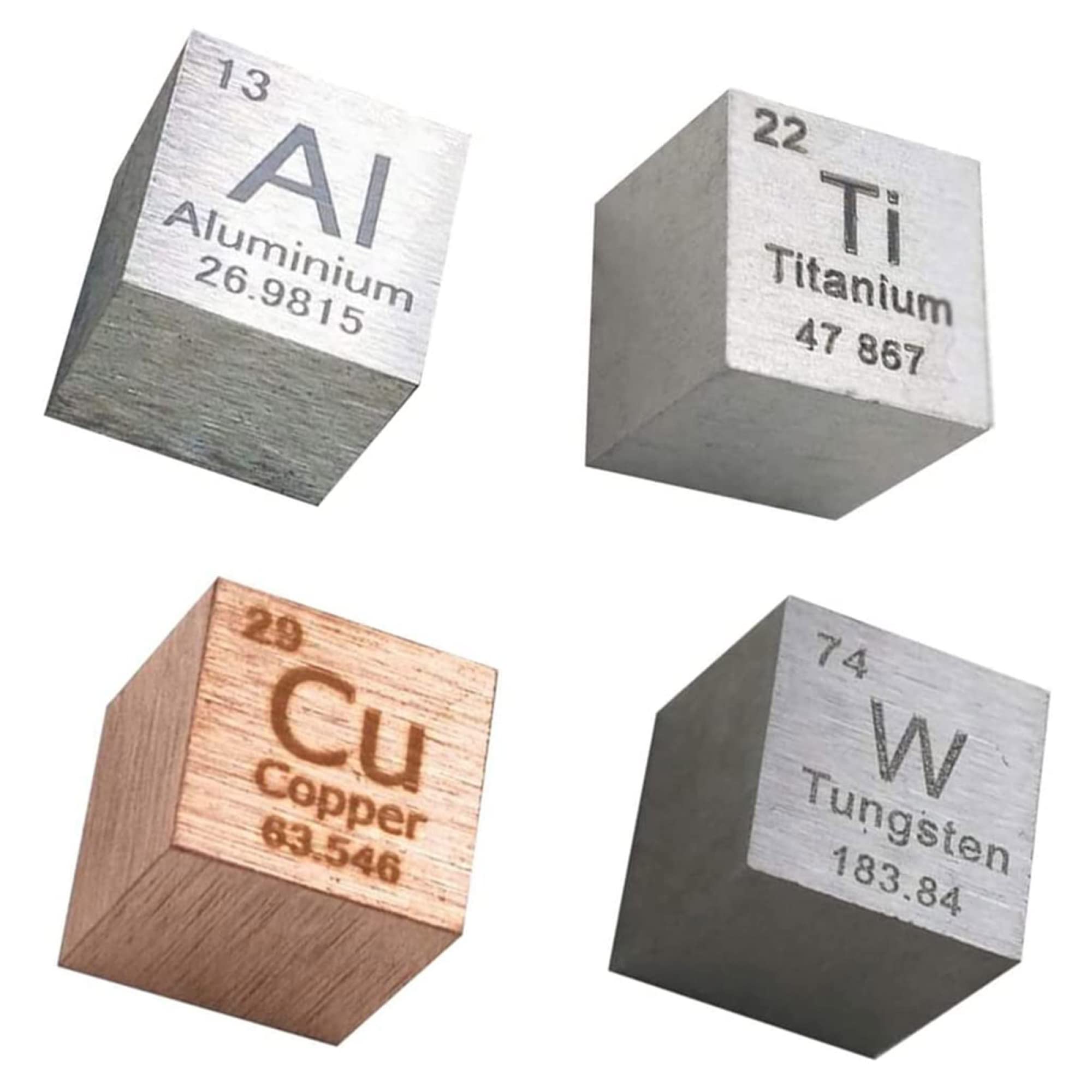 LINGOSHUN Element Cube Set of 4 Metal Density Cubest Include Titanium Copper Tungsten Aluminum for Collections and Laboratory