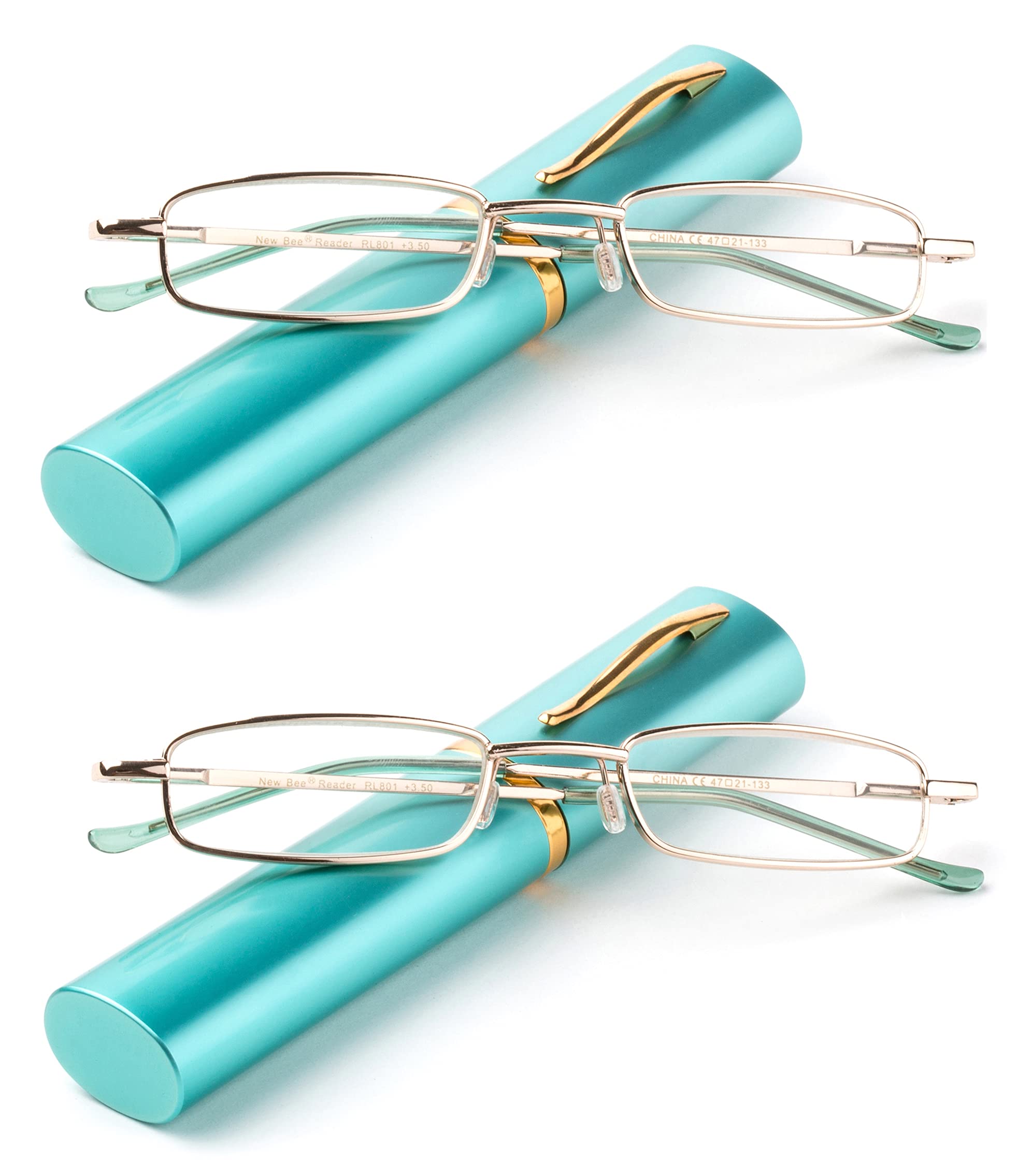 Pocket Tube Reading Glasses Ultra Slim Compact Unisex Light Weight Reading Glasses w/Portable Pocket Clip Aluminum Case Teal