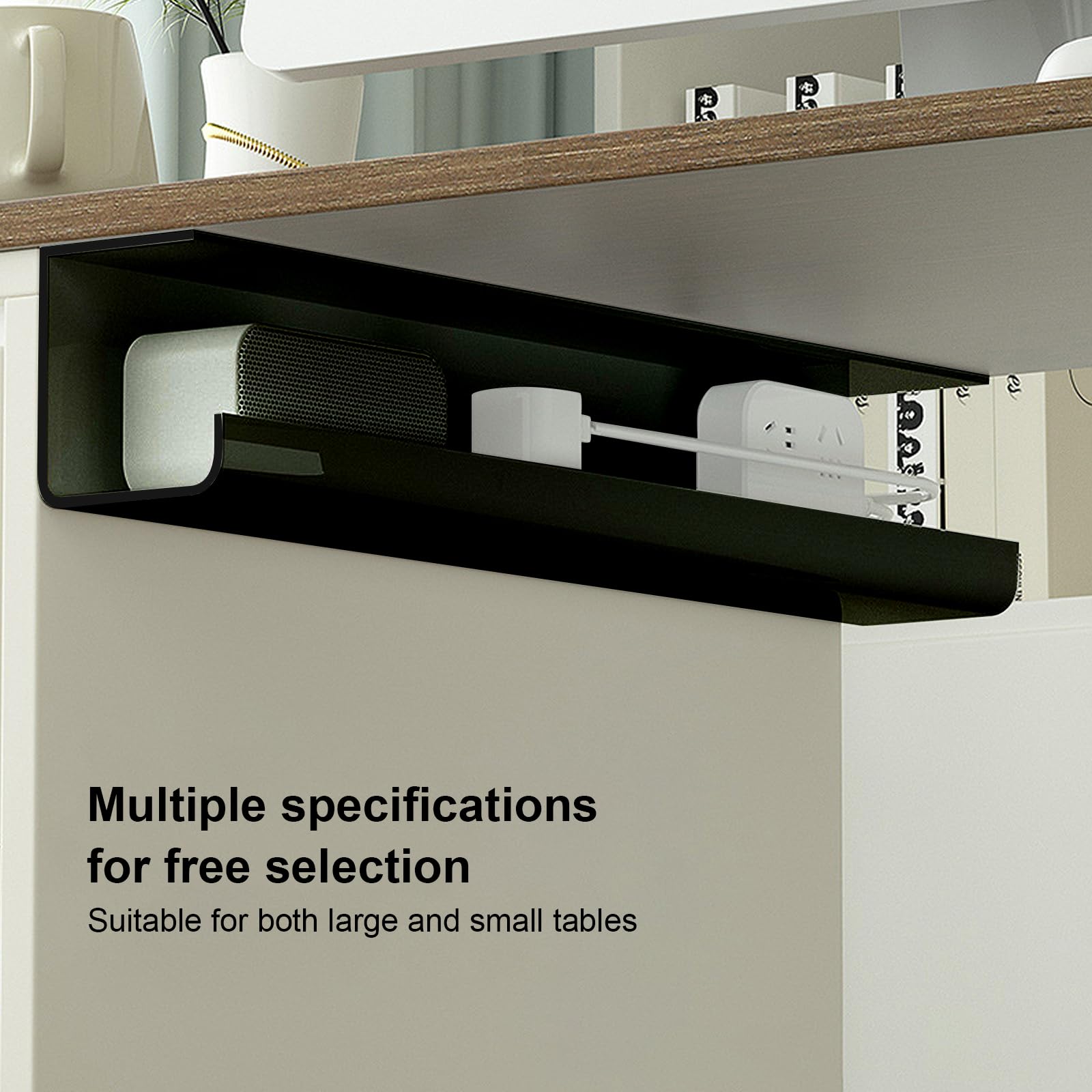 Organizador De Cables Para Escritorio 74 Cm | Sin Necesidad De Taladro | Bandeja Oculta Cables Para Mesa De Pie U Oficina | Negro