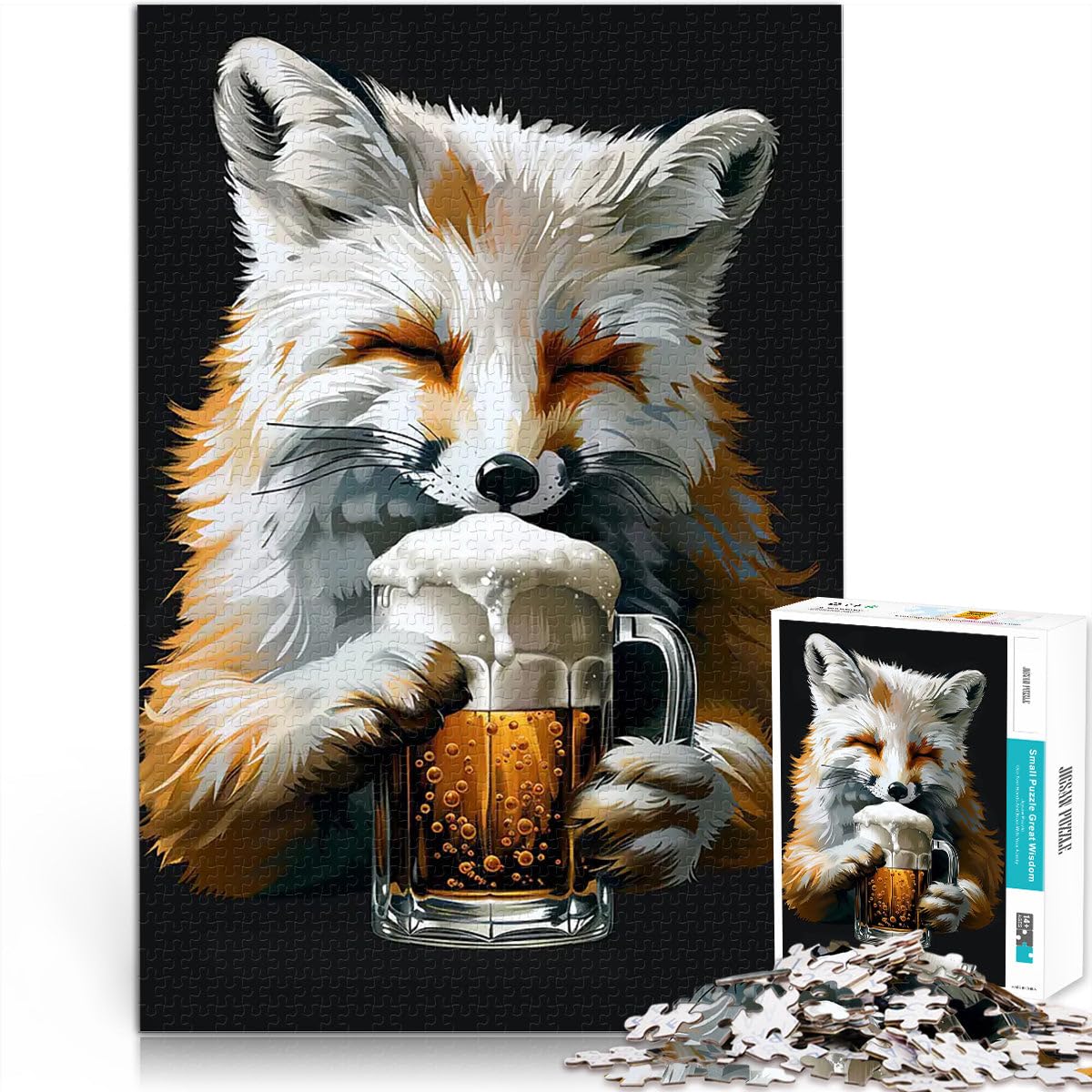 1000 Piece Jigsaws for Adults Puzzle Arctic Fox Beer Herausforderndes Spielspielzeug Künstlersammlung, Bildende Kunst38x26cm — image 1