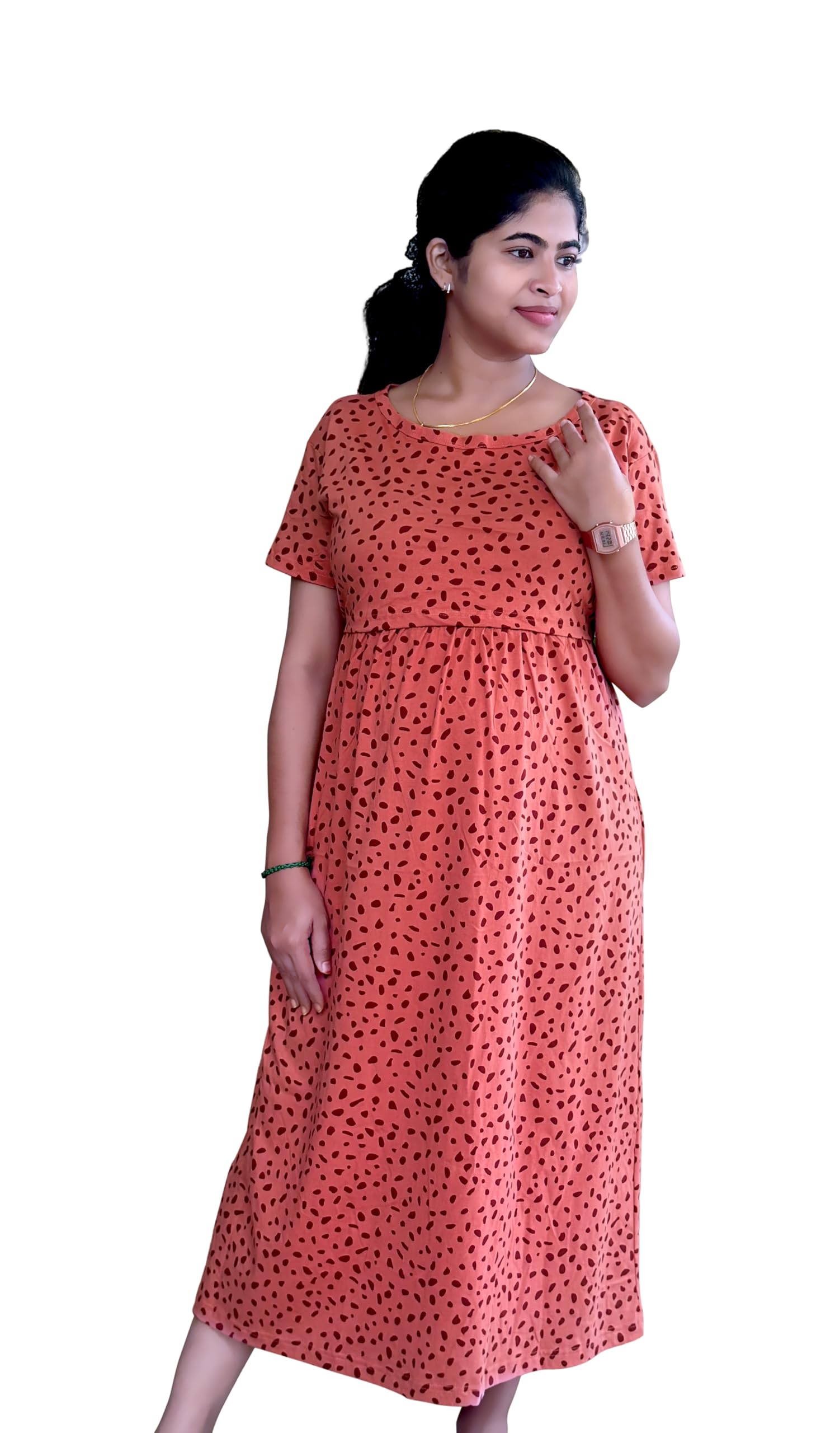 D'Meadow Bugs Feeding Dress for New Moms | Cotton Maternity Nighty | Zipless Feeding Dresses for Women | Pregnancy & Nursing Wear-image-25