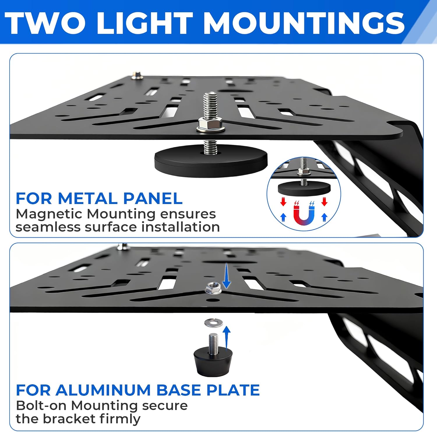 Metal Drill-Free Light Bar Cab Mount for Ford F-150 (2015+) & 2017-2026 F-250 F-350 F-450 F-550, Support Magnetic & Bolt-On Mounting, LED Work Strobe Light Bracket Truck Accessory