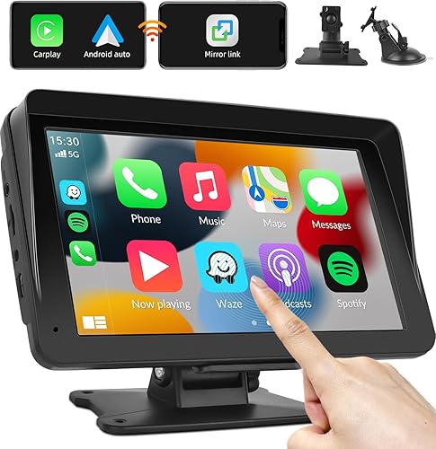 Pantalla CarPlay inalámbrica portátil para automóvil, estéreo de coche de 7 pulgadas con Android Auto Apple Carplay, reproductor multimedia,