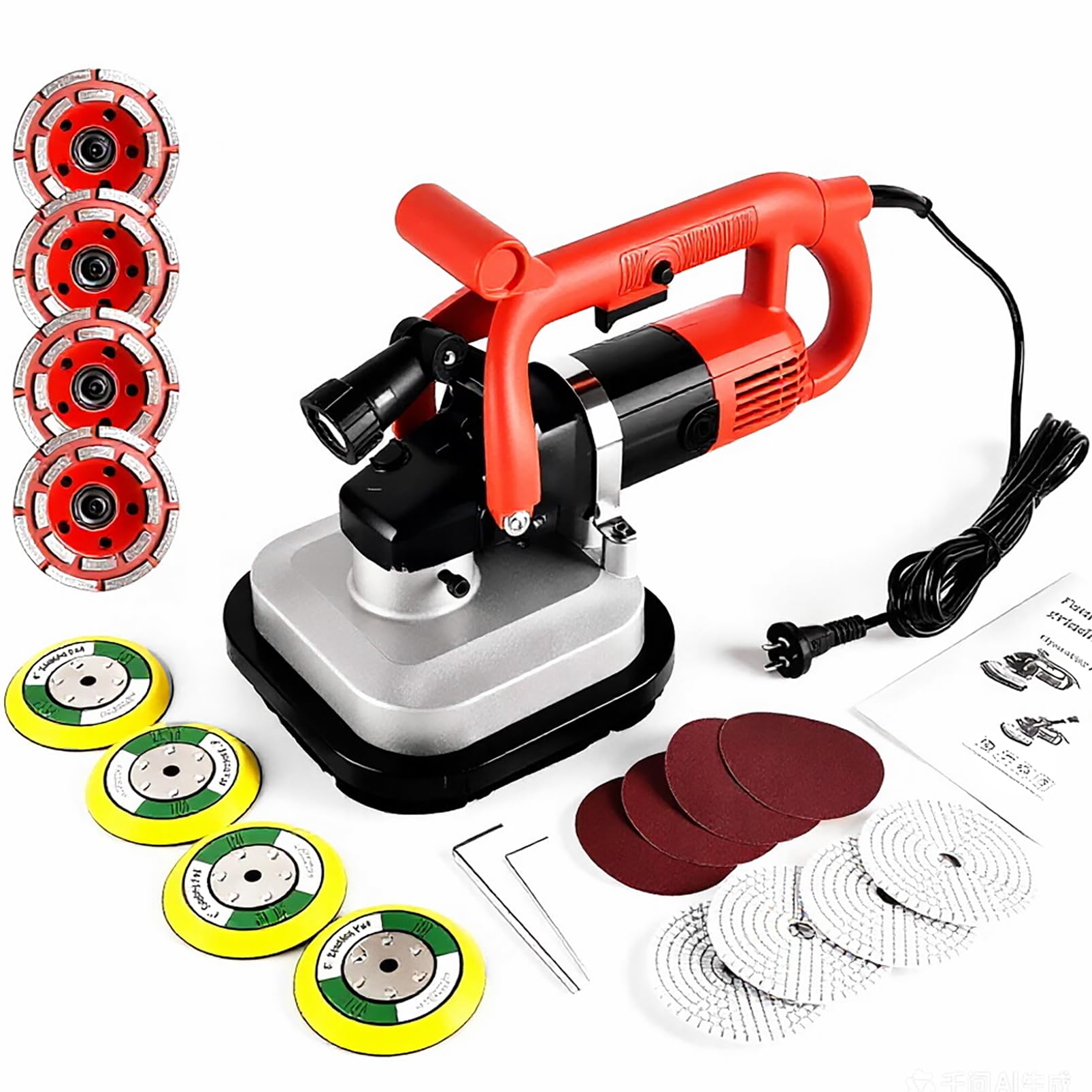 Máquina pulidora de hormigón eléctrica con Varilla de extensión, máquina pulidora de hormigón de 3600 W con Control de 6 velocidades y 4 Discos de Diamante, para hormigón, mármol y Granito A