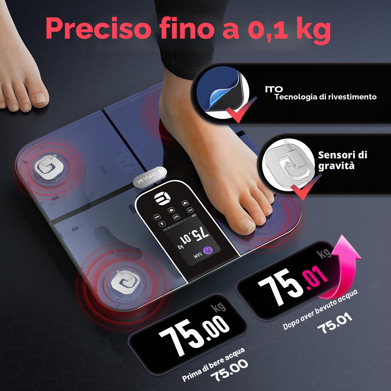 Lepulse Bilancia Corporeo Lescale F10, bilancia con grasso corporeo e massa muscolare, analisi del corpo