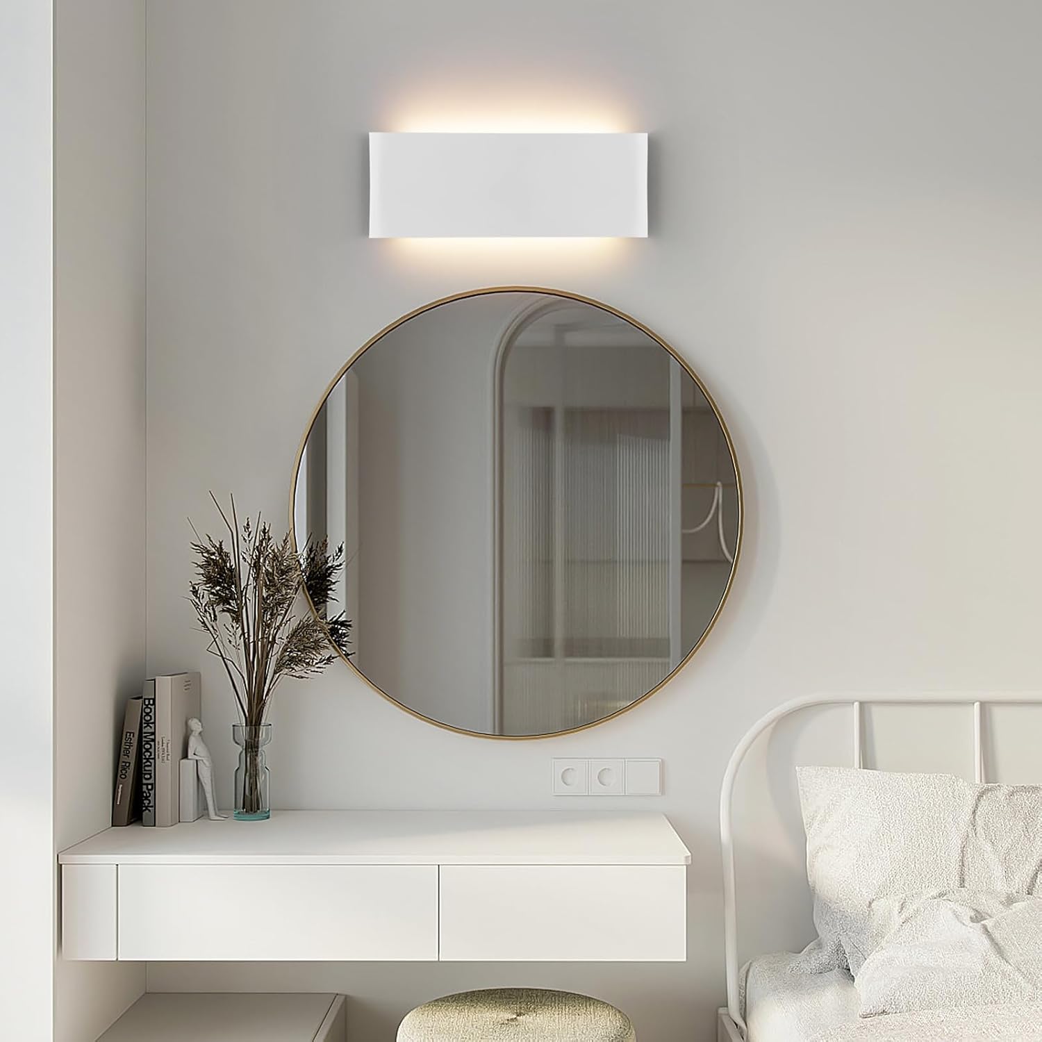 Mille Luckiole 11 Inch Hallway LED Wall Light,Dimmable 3000K-6500K 5 Color Selectable,Modern LED Sconce Wall for Stairwell,Bedroom,and Bathroom Vanity Mirror,15W White 2Pack Up and Down Led Wall Lamp