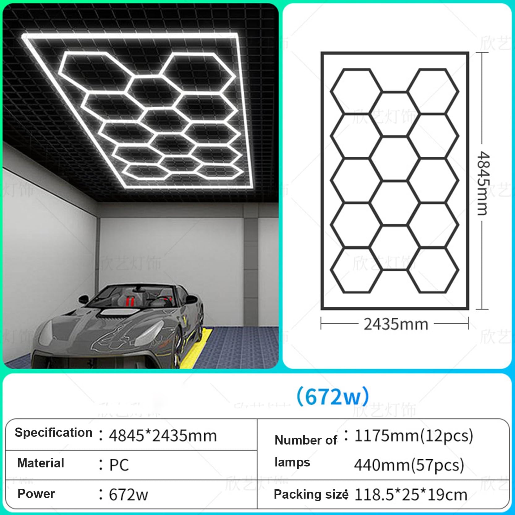 Luci LED for garage grandi, luci LED esagonali da 632 W e 672 W, 6500 K, super luminose, illuminazione LED bianca for garage e officina, for magazzino,officina di pulizia auto(14 HEX)